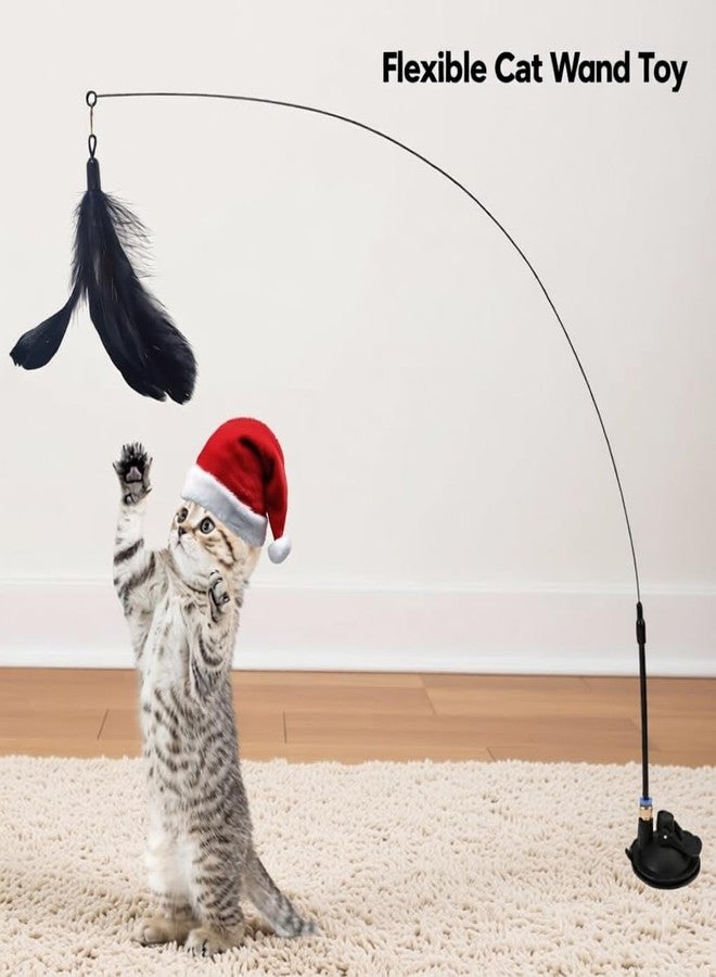 Qpets® Cat Toys for Persian Cat, Interactive Cats Teaser Wand Toys for Kitten with Bell & Feather, Sticky Suction Cup Base Elastic Stick Fun Indoor Pet Playing Accessories - Image 2